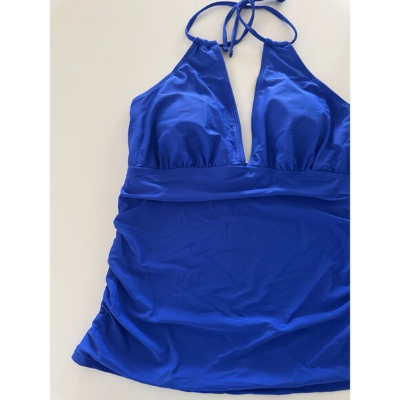 Women's Swimsuit Tummy Control Tankini top size XL royal blue Halter V Neck Swim - Picture 13 of 13